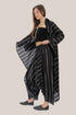 Striped coat with draped collar and long sleeves